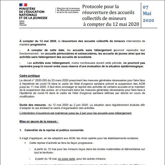 PROTOCOLE DE REOUVERTURE DES ACM